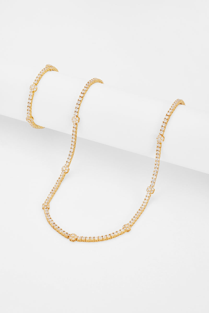 Iced Floral Detail Tennis Chain + Bracelet Bundle - Gold
