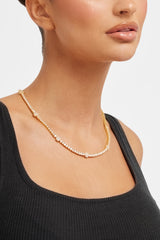 Iced Floral Detail Tennis Chain - Gold