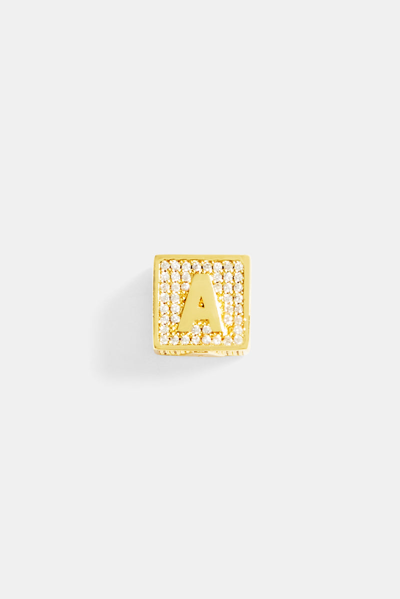 Gold Plated Iced A Letter Block Pendant