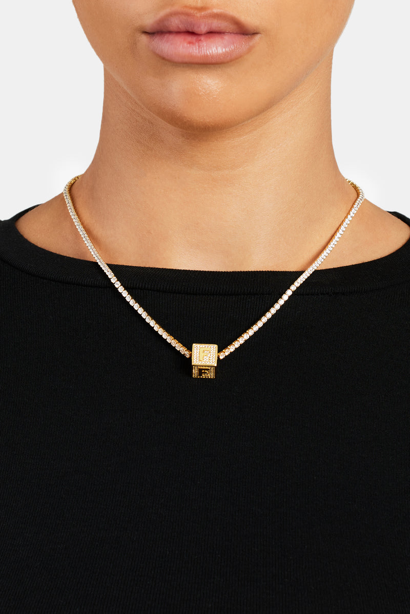 Gold Plated Iced F Letter Block Pendant