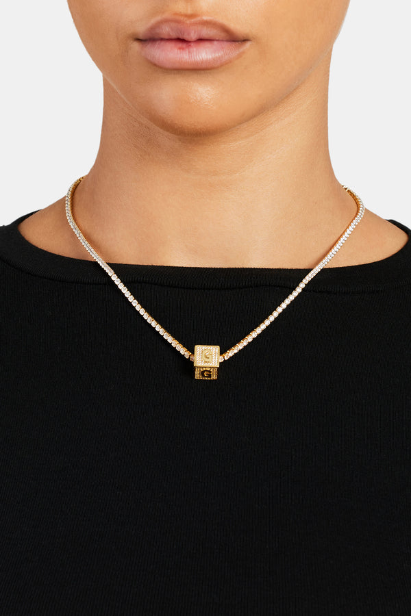 Gold Plated Iced G Letter Block Pendant