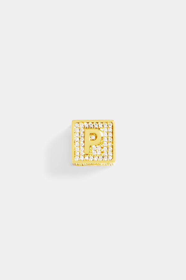 Gold Plated Iced P Letter Block Pendant