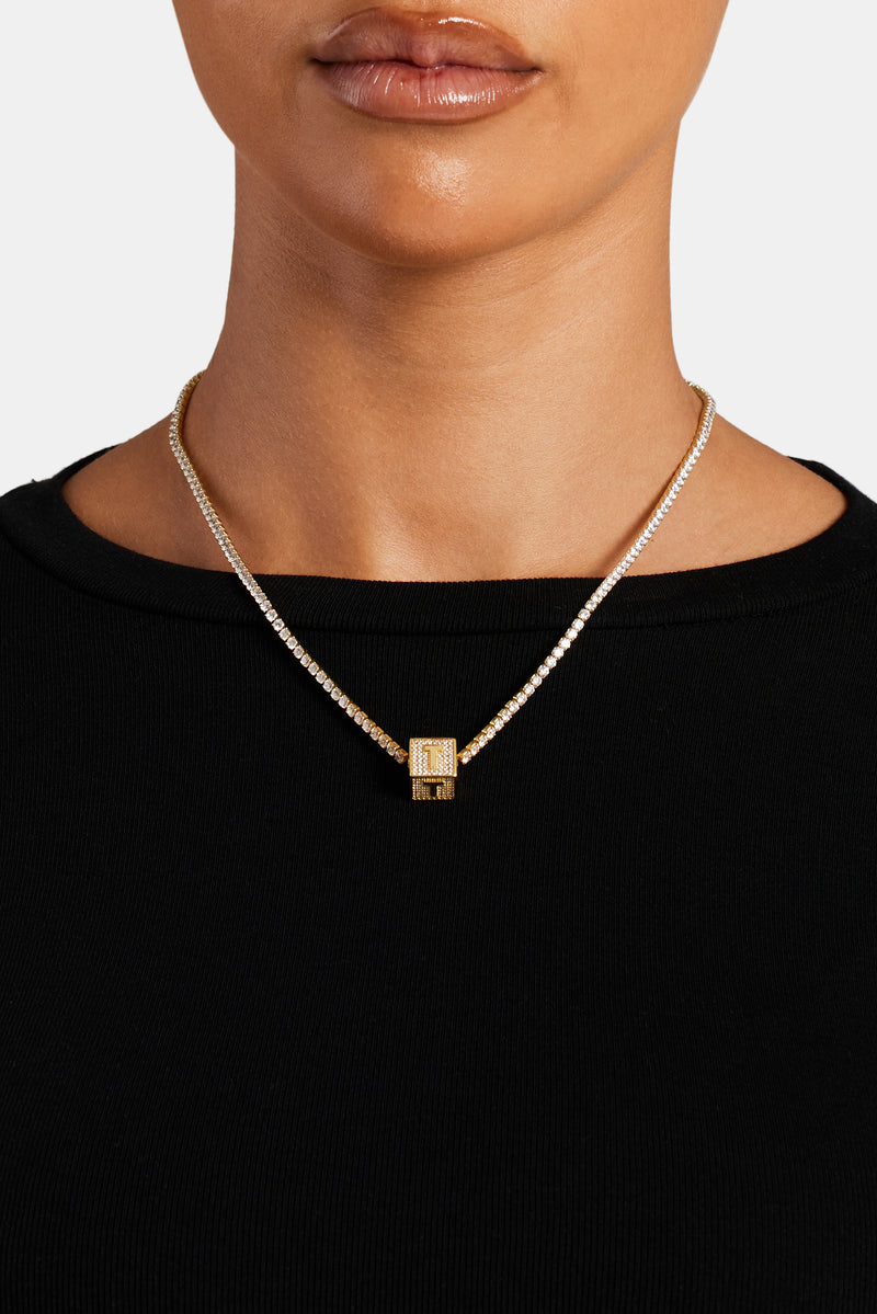 Gold Plated Iced T Letter Block Pendant