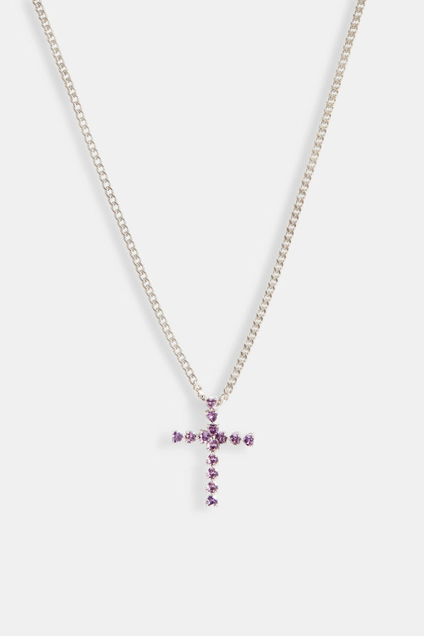 Iced Purple CZ Cross Cuban Necklace