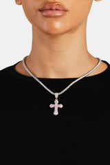 Iced Pink Square CZ Cross Pendant