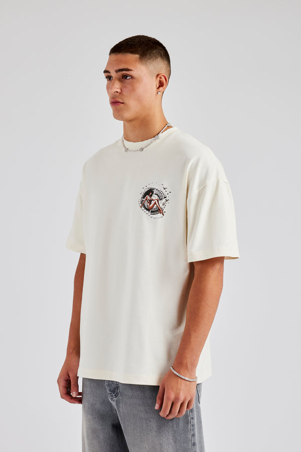 Pearl and Diamond C Graphic Oversized T-Shirt - Off White