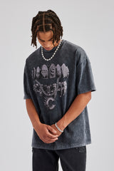 Acid Wash Diamond Grills Graphic Oversized T-Shirt