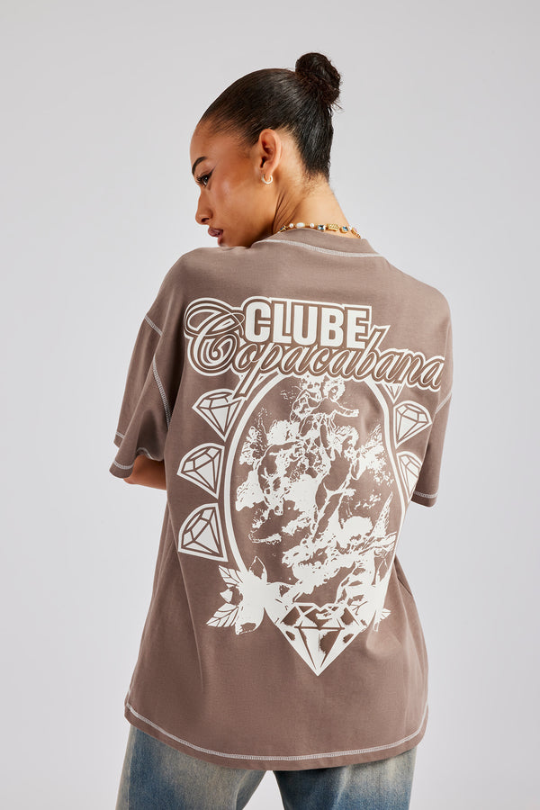 Clube Copacabana Contrast Stitch T-Shirt - Taupe