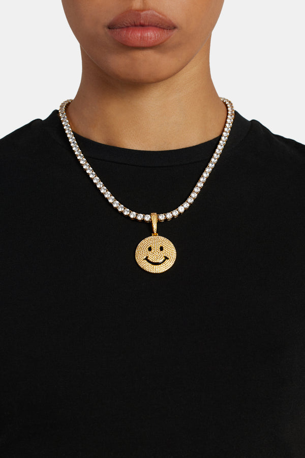 Large Gold Plated Iced CZ Happy Face Pendant