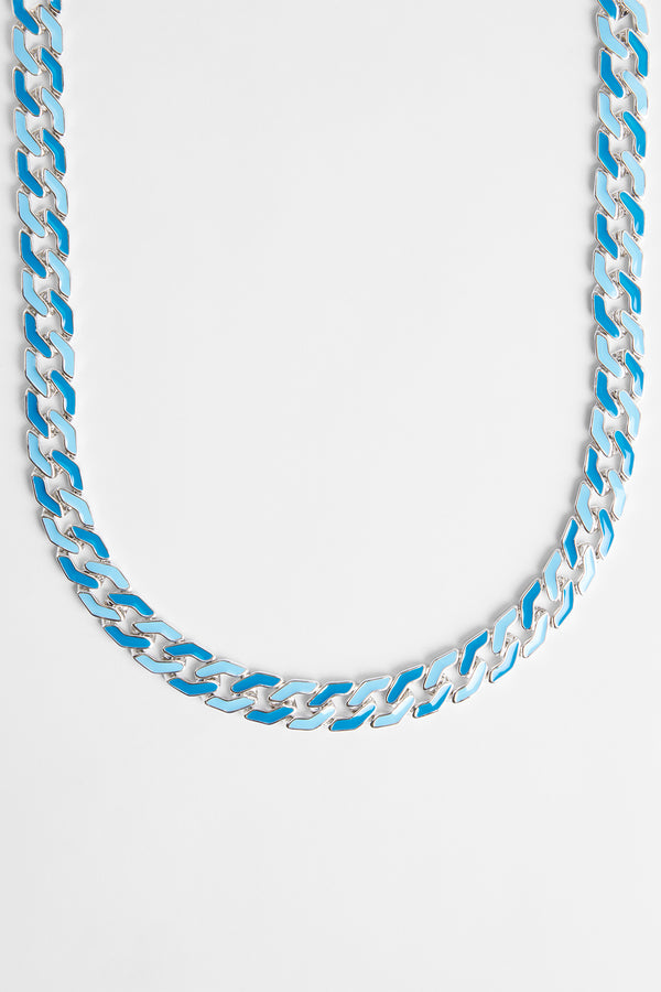 Mixed Blue Enamel And Polished Cuban Chain