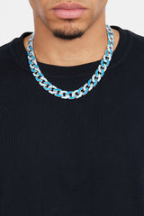 Mixed Blue Enamel And Polished Cuban Chain