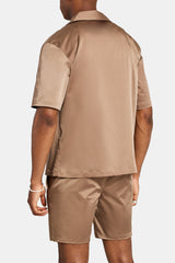 Heavyweight Boxy Fit Satin Shirt - Coffee