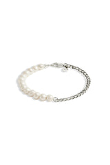 925 Sterling Silver Cuban & Freshwater Pearl Bracelet