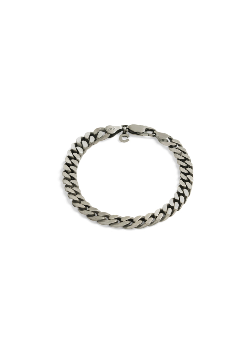 925 Sterling Silver Oxidised Flat Cuban Bracelet