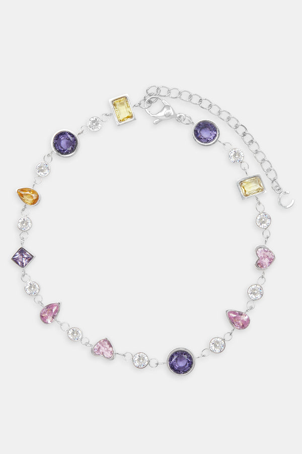 Mixed Gem Anklet - White