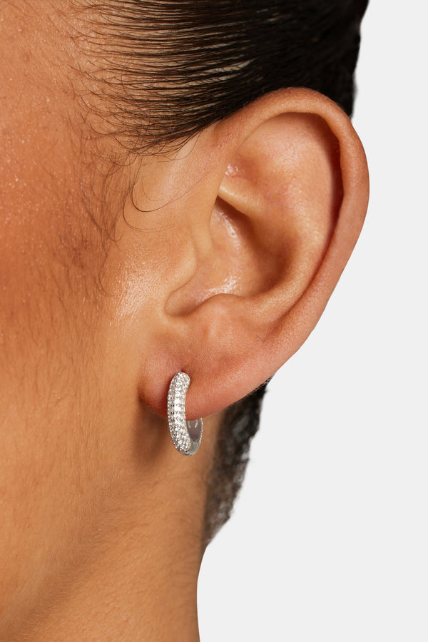 Womens Iced Hoop Earrings - Silver 15mm