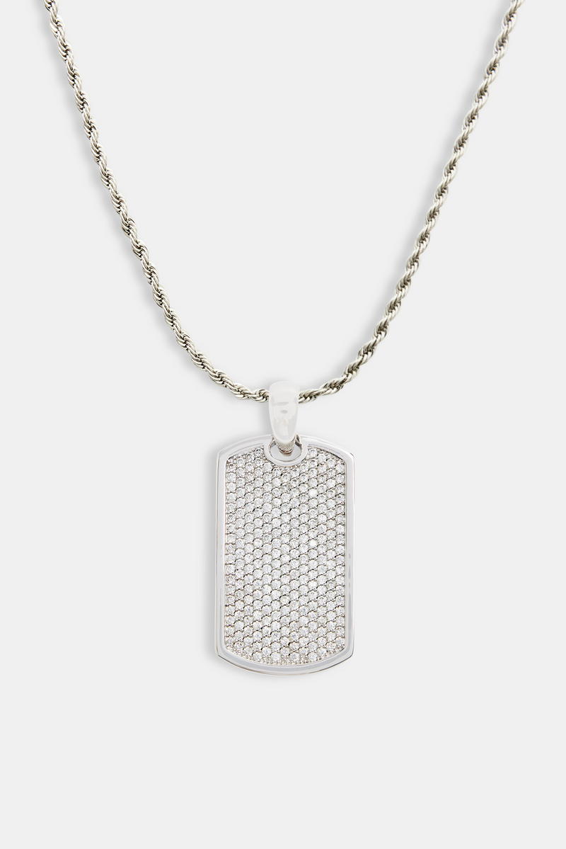 Iced CZ 2 Tone Dog Tag Pendant