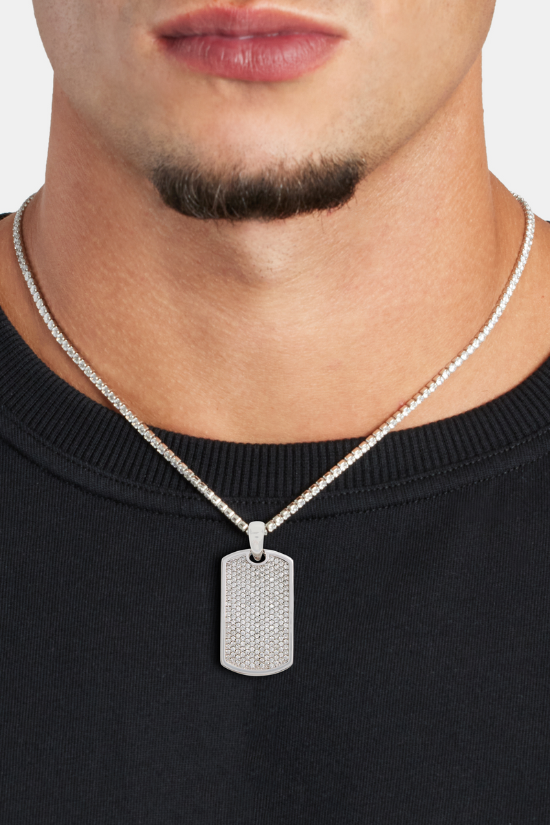 Iced CZ 2 Tone Dog Tag Pendant