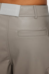 Wide Leg Faux Leather Cargo Trouser - Beige