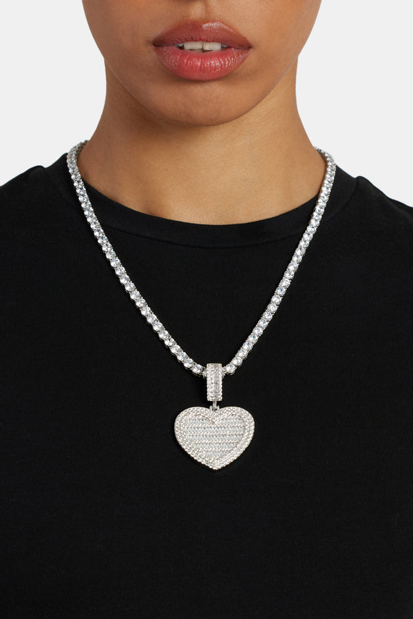 Iced 50mm CZ Baguette Heart Pendant