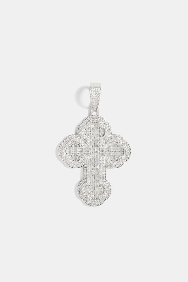 Large 70mm Iced CZ Rounded Cross Pendant