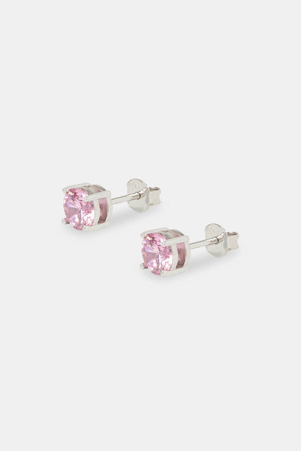 Womens 6mm Round Cut Stud Earrings - Pink