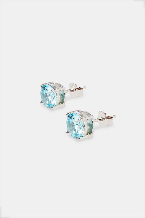 8mm Blue Round Cut Stud Earrings