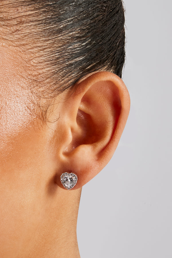 Clear CZ Heart Cluster Stud Earrings - 10mm