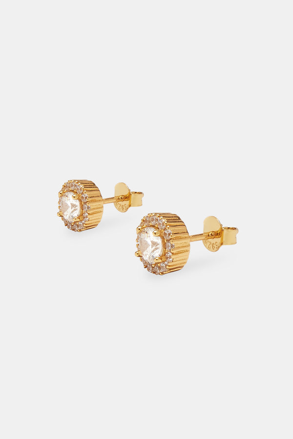 Womens Clear CZ Cluster Round Stud Earrings - Gold