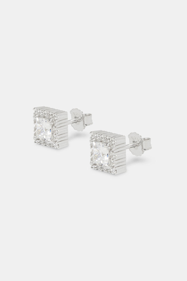 Clear CZ Cluster Square Stud Earrings - 8mm