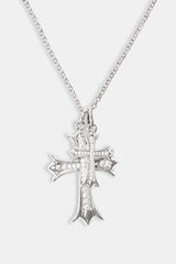 Double Iced Cross Necklace - White - 45mm