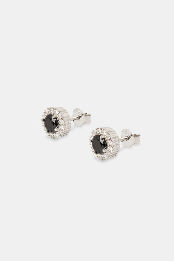 Black CZ Cluster Round Stud Earrings