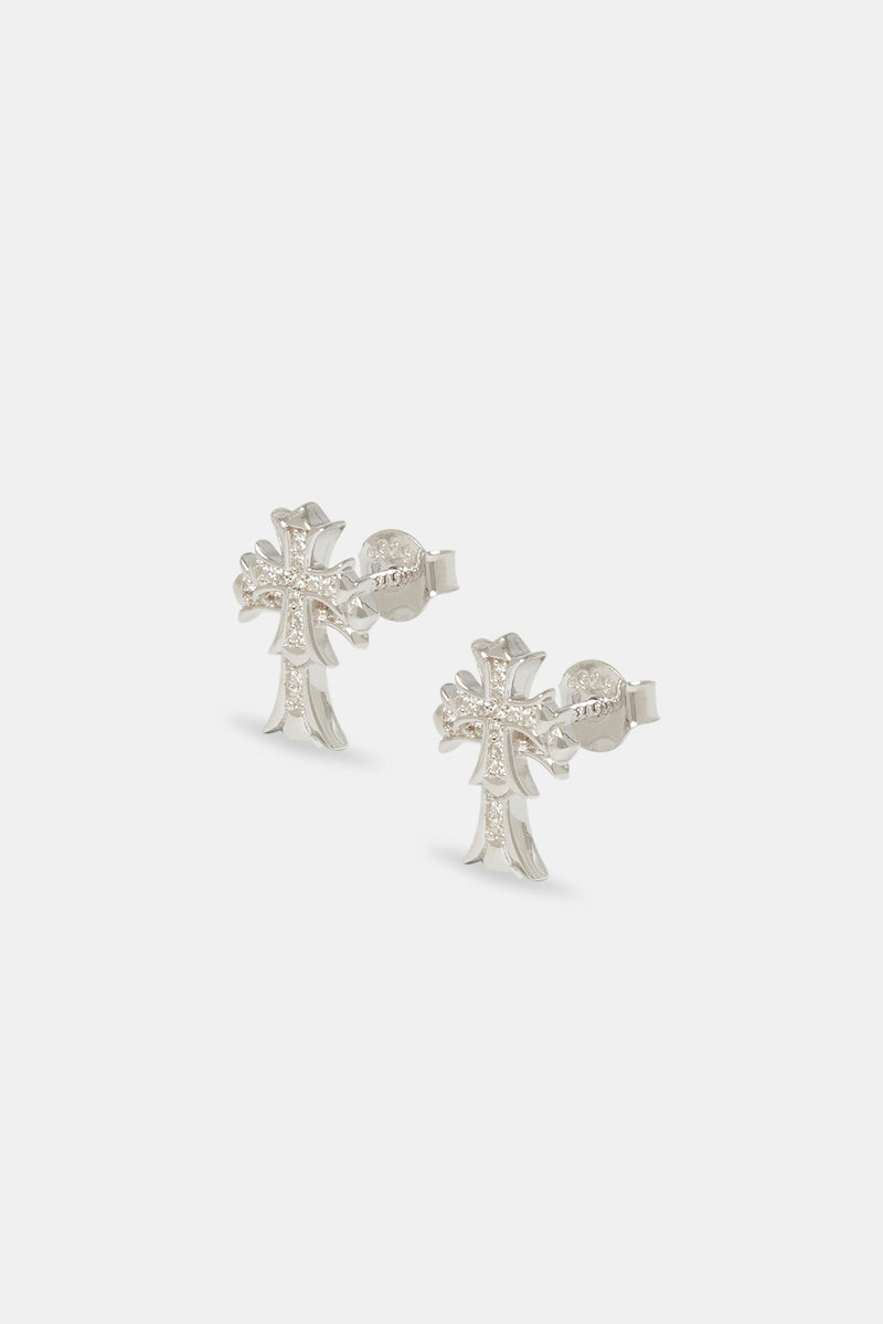 14mm Double Cross Stud Earrings - White