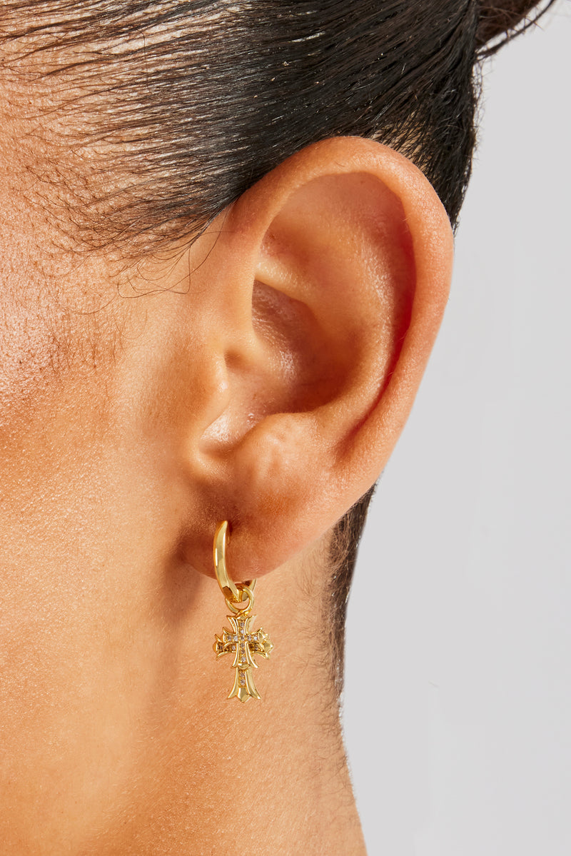 14mm Double Cross Hoop Earrings - Gold