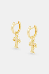 14mm Double Cross Hoop Earrings - Gold