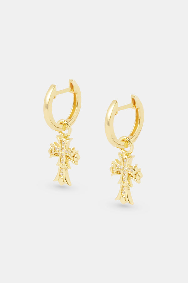 14mm Double Cross Hoop Earrings - Gold