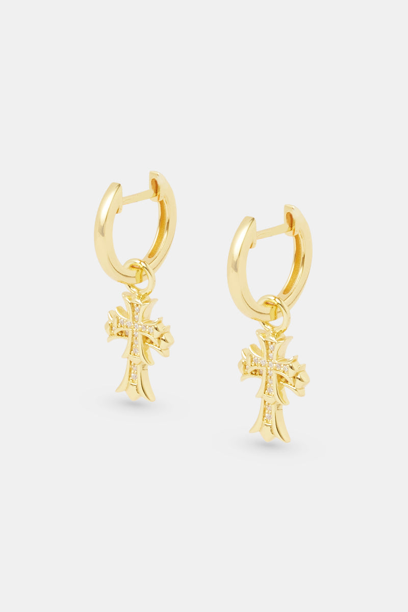 14mm Double Cross Hoop Earrings - Gold