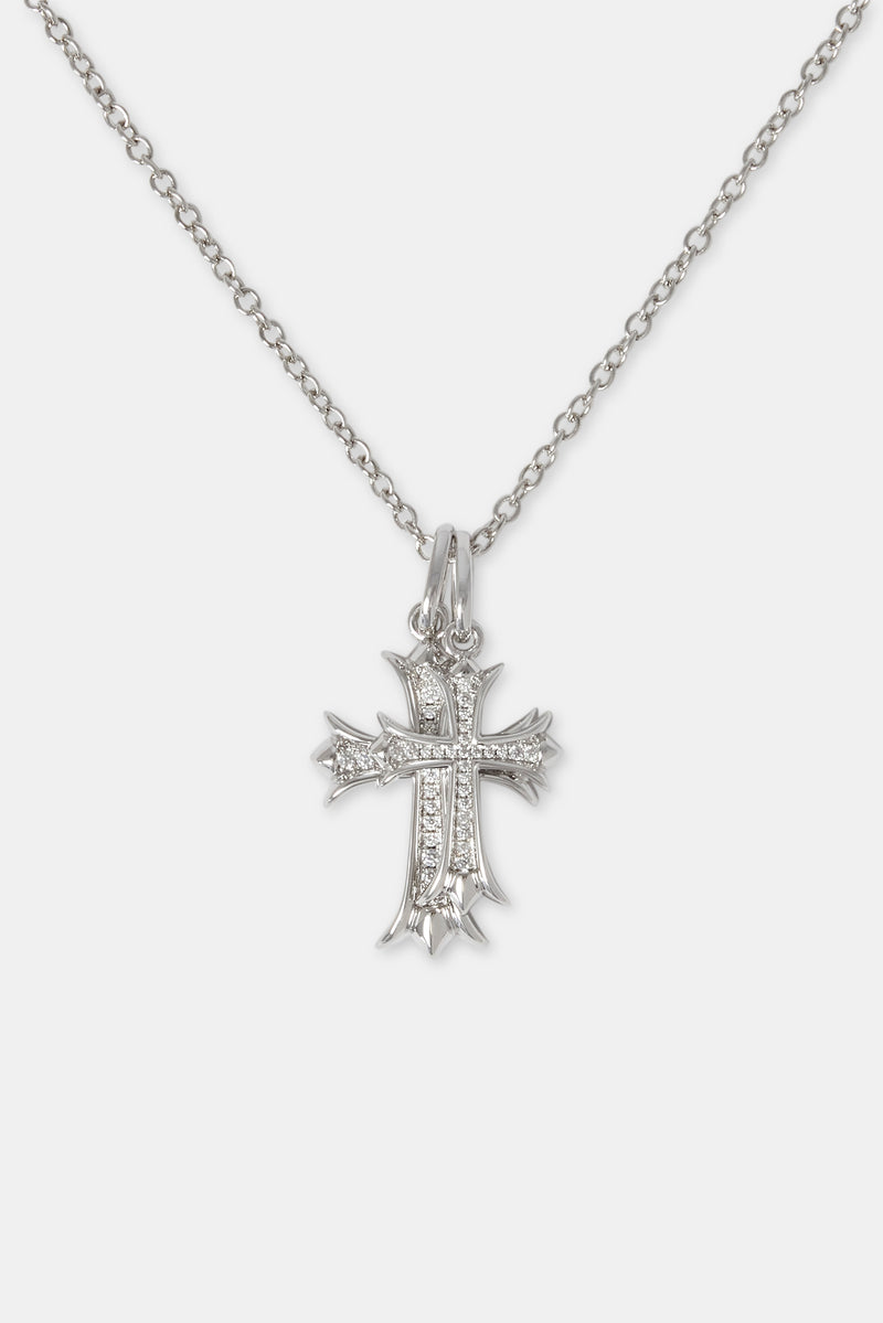 24mm Micro Double Cross Necklace - White