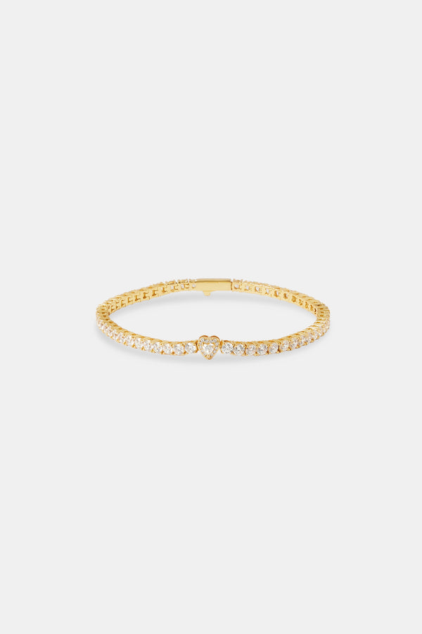 Heart Tennis Bracelet - 3mm - Gold