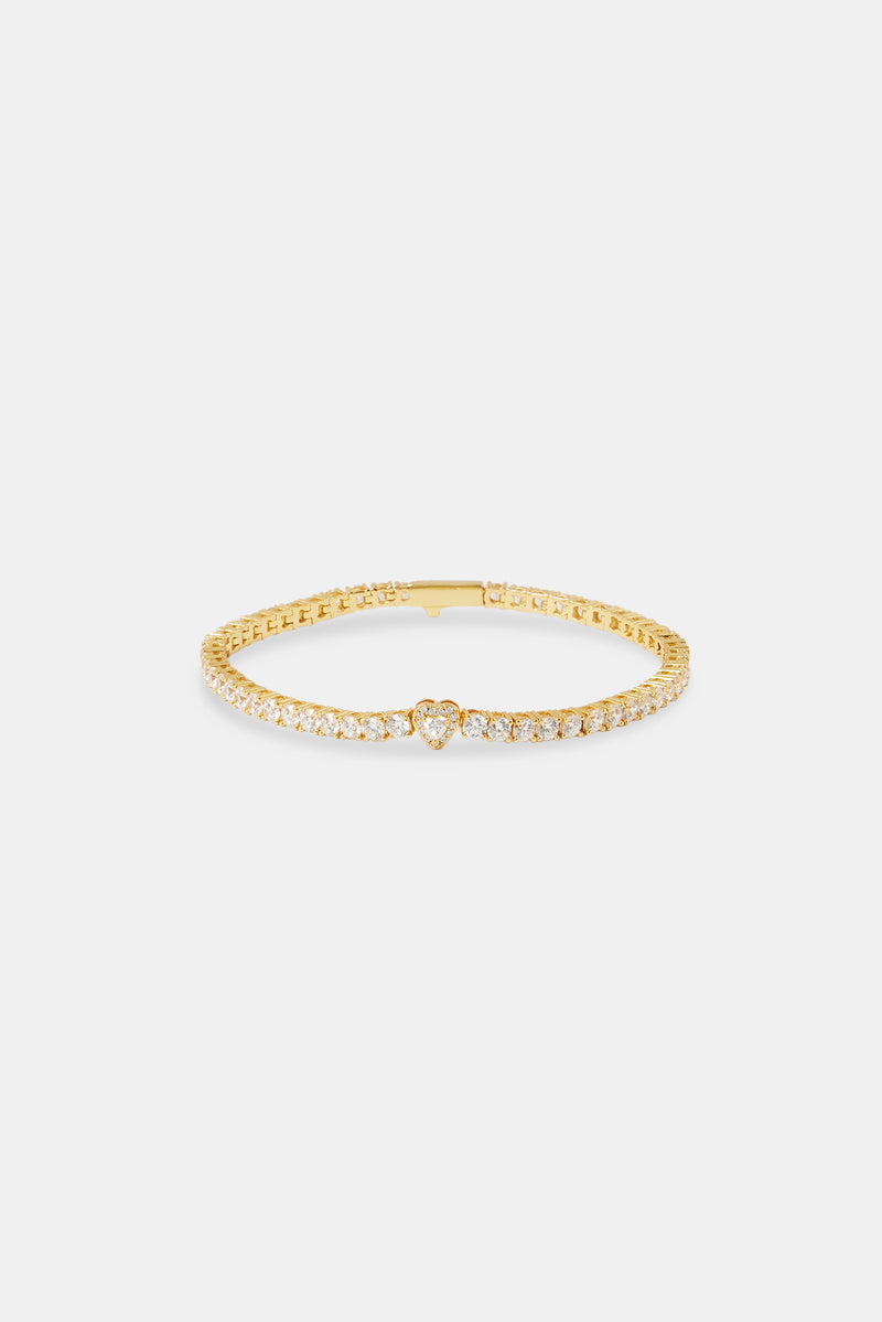 Heart Tennis Bracelet - 3mm - Gold