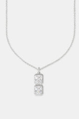 Iced Clear Double Stone Pendant Necklace - 40mm