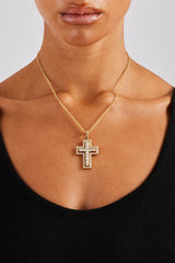 Iced Double Iced  Cross Necklace - 45mm - Gold