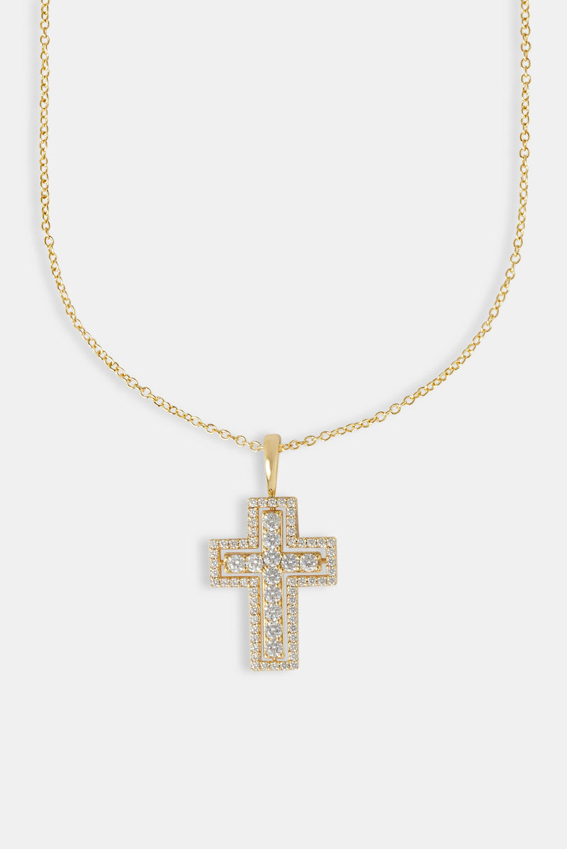 Iced Double Iced  Cross Necklace - 45mm - Gold