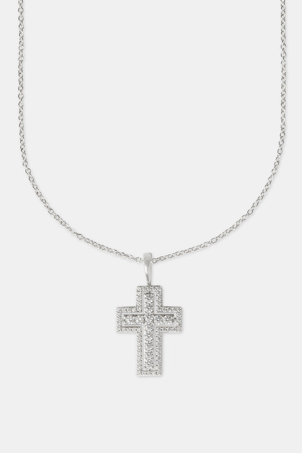 Iced Outline Cross Necklace - 45mm