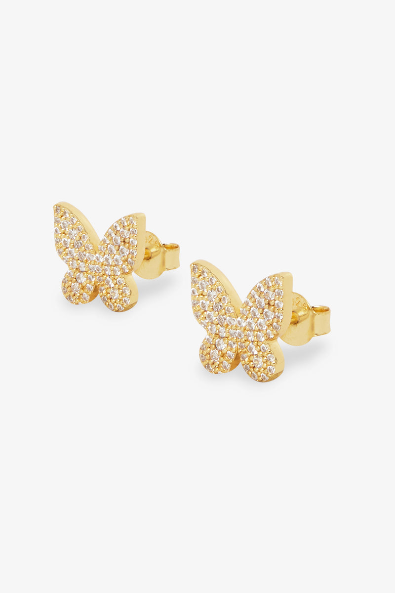 Iced CZ Pave Butterfly Stud Earrings - 10mm