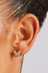 Iced CZ Pave Butterfly Stud Earrings - 10mm