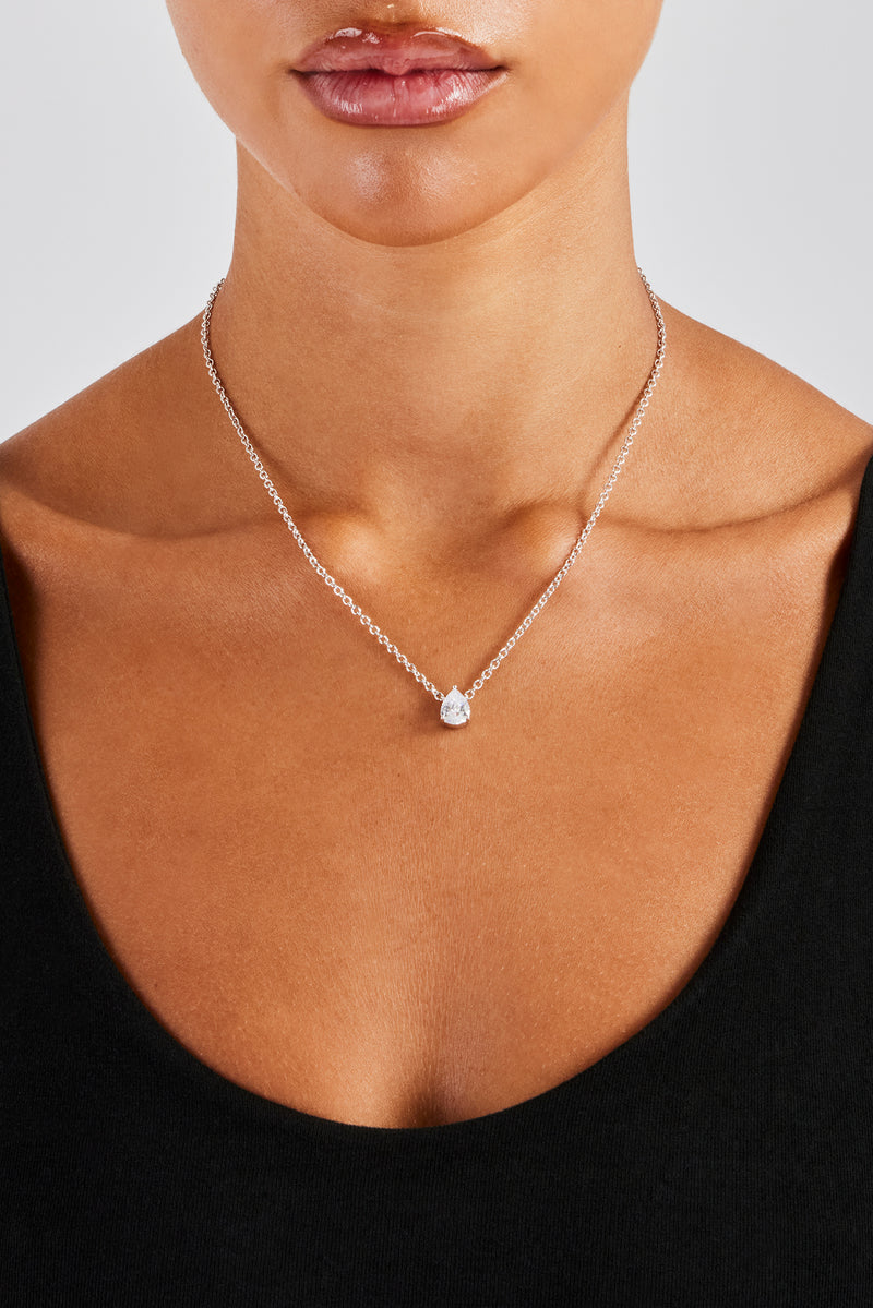 Iced CZ Pear Stone Necklace - 10mm