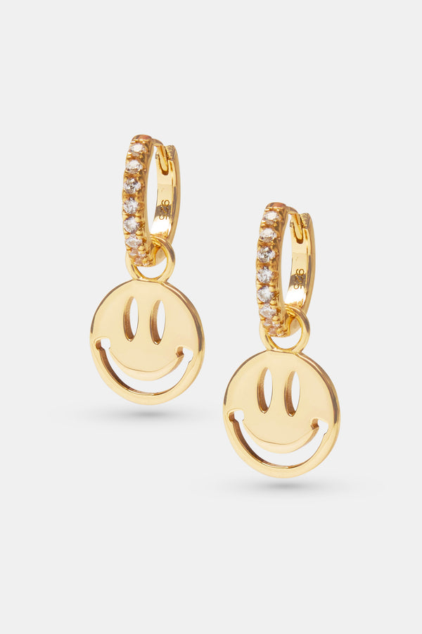 Iced Happy Face Huggie Earrings