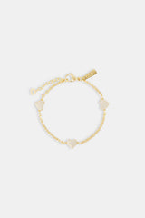 Iced Heart Thin Link Bracelet - 2.5mm - Gold