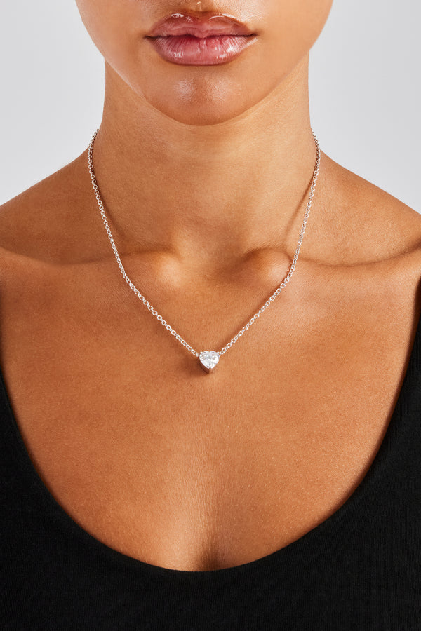 Iced Heart CZ Stone Necklace - 10mm